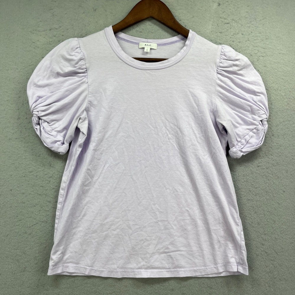 ALC T-Shirt Womens Small Purple Puff Sleeve Crew Neck Luxury Tee Casual Chic